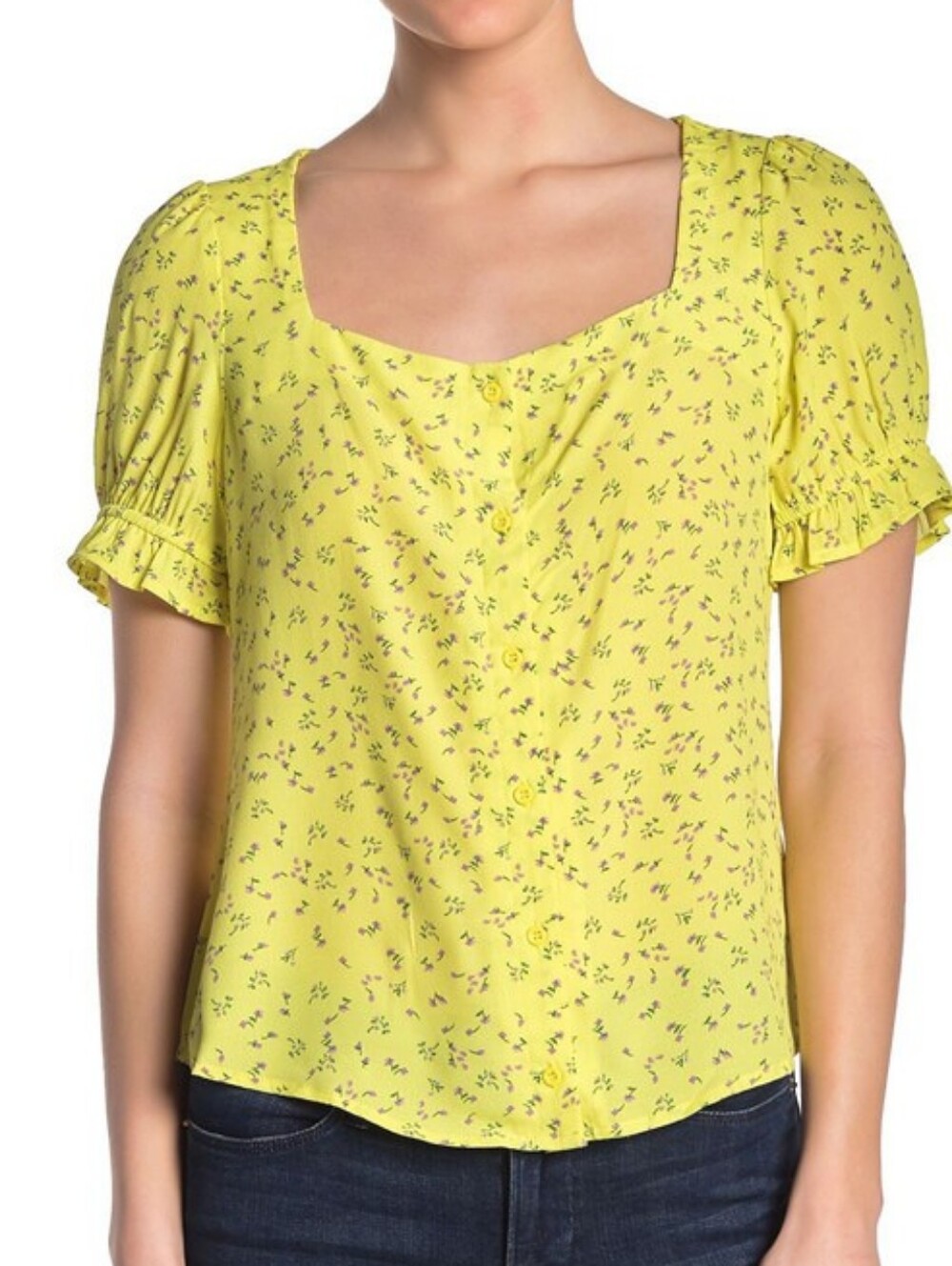 ​Elodie Yellow Floral Short Sleeve Button Down Top Size S